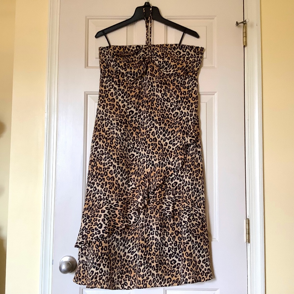 MICHAEL Michael Kors Animal Print Strapless Midi Dress